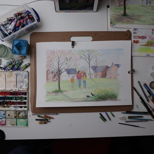 Local artist creates watercolour of blossoming community